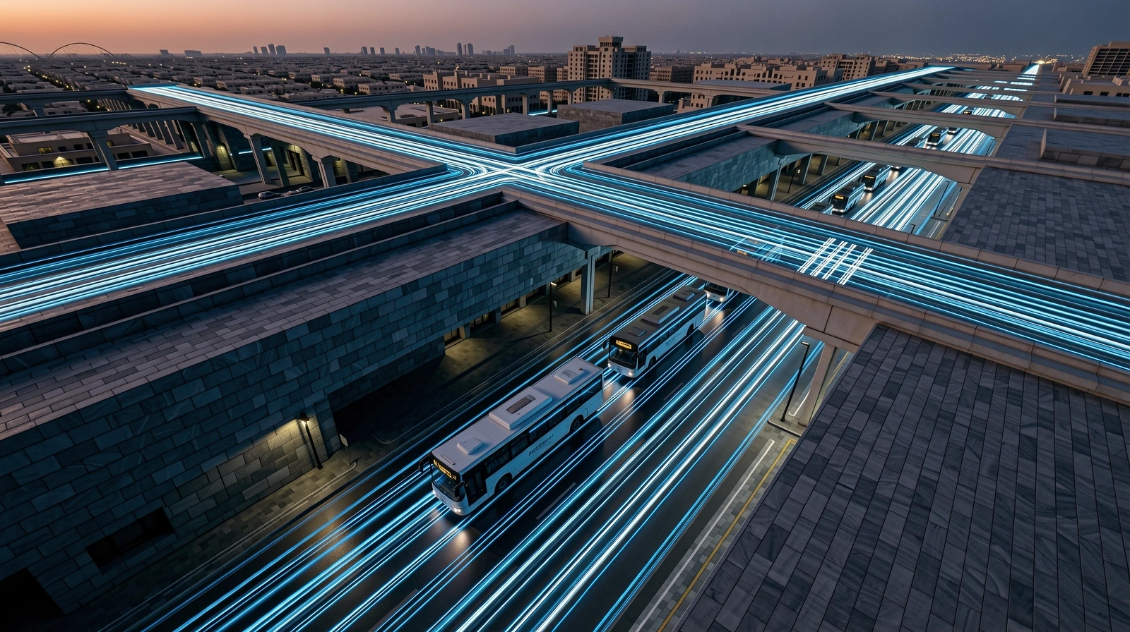 Abu Dhabi Transit Network Pulsing at Night
